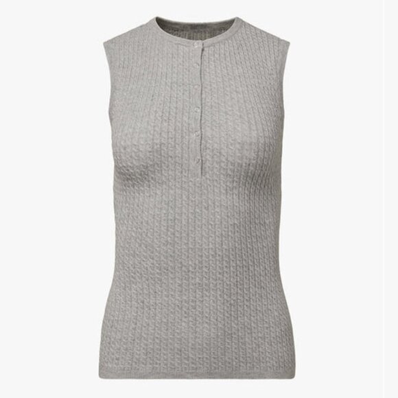 WeWoreWhat Heather Cable Knit Snap Front Rib Fitted Henley Muscle Tank Top Shirt - Picture 3 of 7